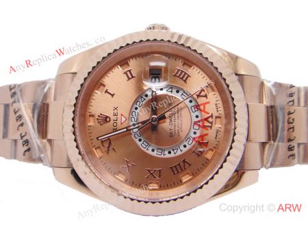 Replica Rolex Sky Dweller Rose Gold Mens Watch with Working Time Zone